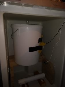 Brew in fridge with STC-1000 temp probe and home made temp probe attached